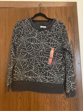 Women’s Gray Crewneck Sweater with White Web Print